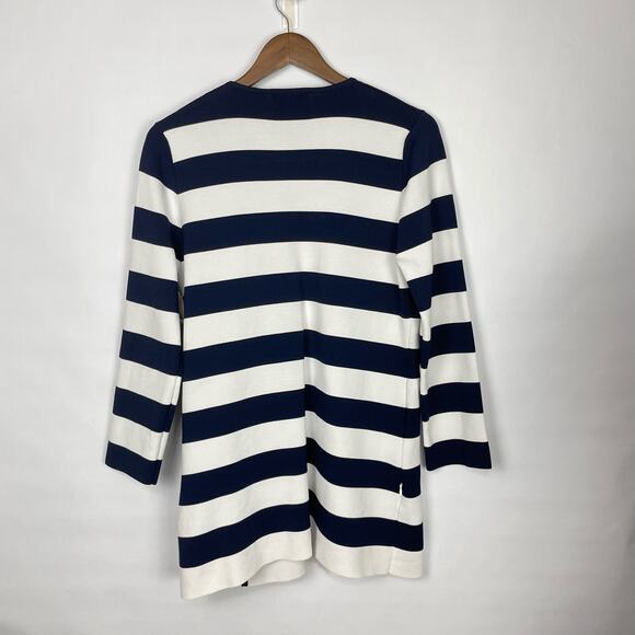 Luii | NWT Anthro Navy & White Stripe Thick Woven Knit Button Front Jacket - Picture 6 of 13
